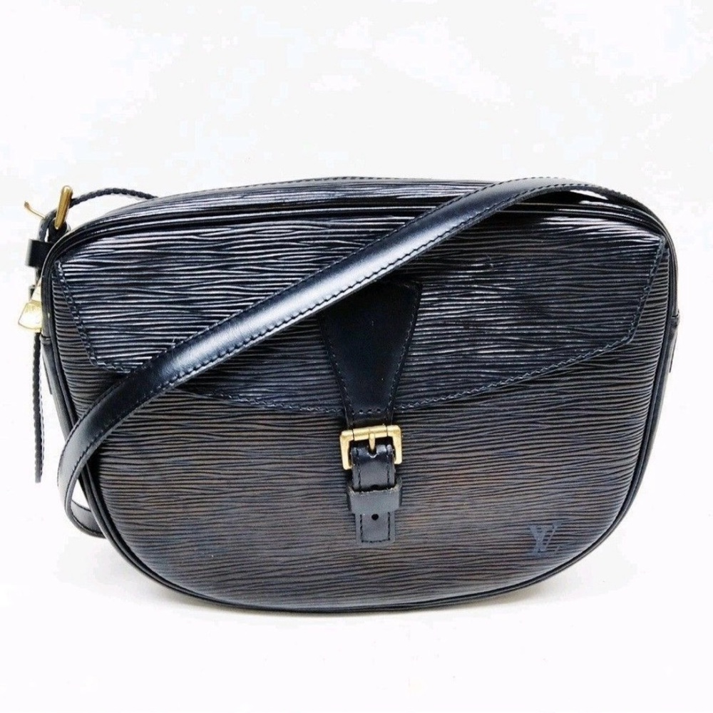 Louis Vuitton Black Textured Crossbody Bag with Gold Buckle